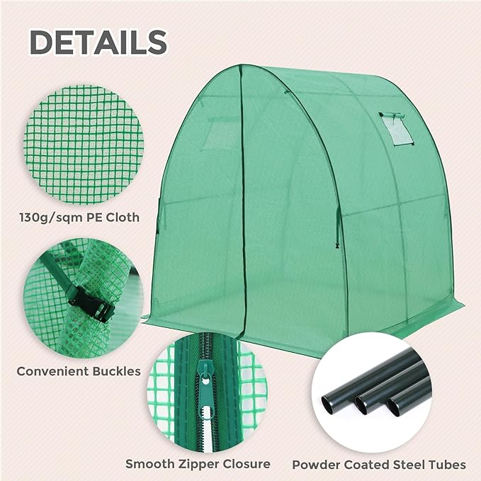 EAGLE PEAK Tunnel Greenhouse Garden Green House with Zippered Door and 2 Roll-up Side Windows, 70.9"x70.9"x78.7", Clear/Green