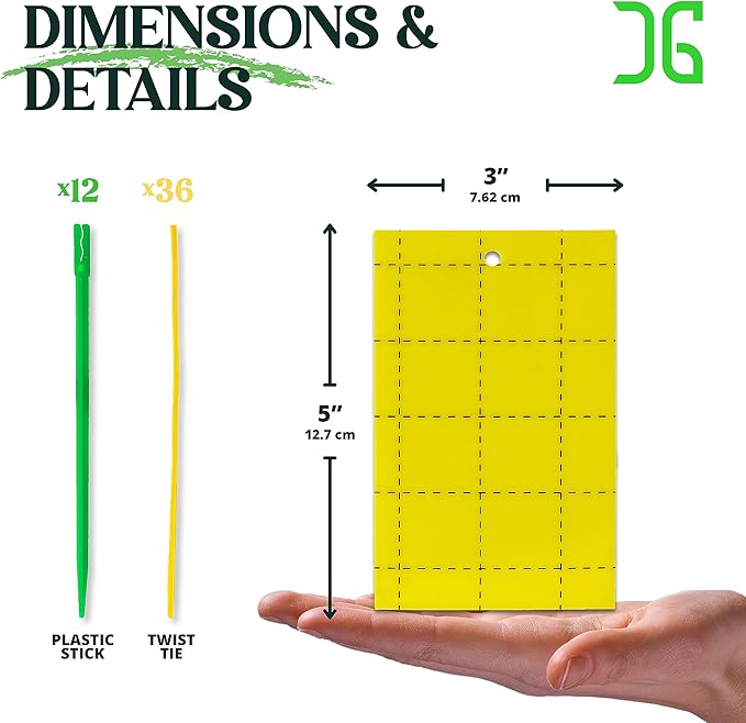 Catchmaster GRO Yellow Regular Double Sided Sticky Traps 36PK, Adhesive Bug & Fruit Fly Trap, Pest Control for Home, Farm, Garden, Hydroponics & Greenhouse, Protect Live Plants Indoor & Outdoor