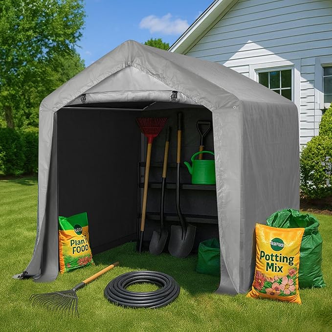 Outvita Outdoor Portable Storage Shed Tent, 6x6 ft Waterproof Carport with Roll-Up Zipper Door and Durable Galvanized Steel Frame, Ideal for Motorcycle, GTV, Bike, Wood Tool Lawn Mower Storage