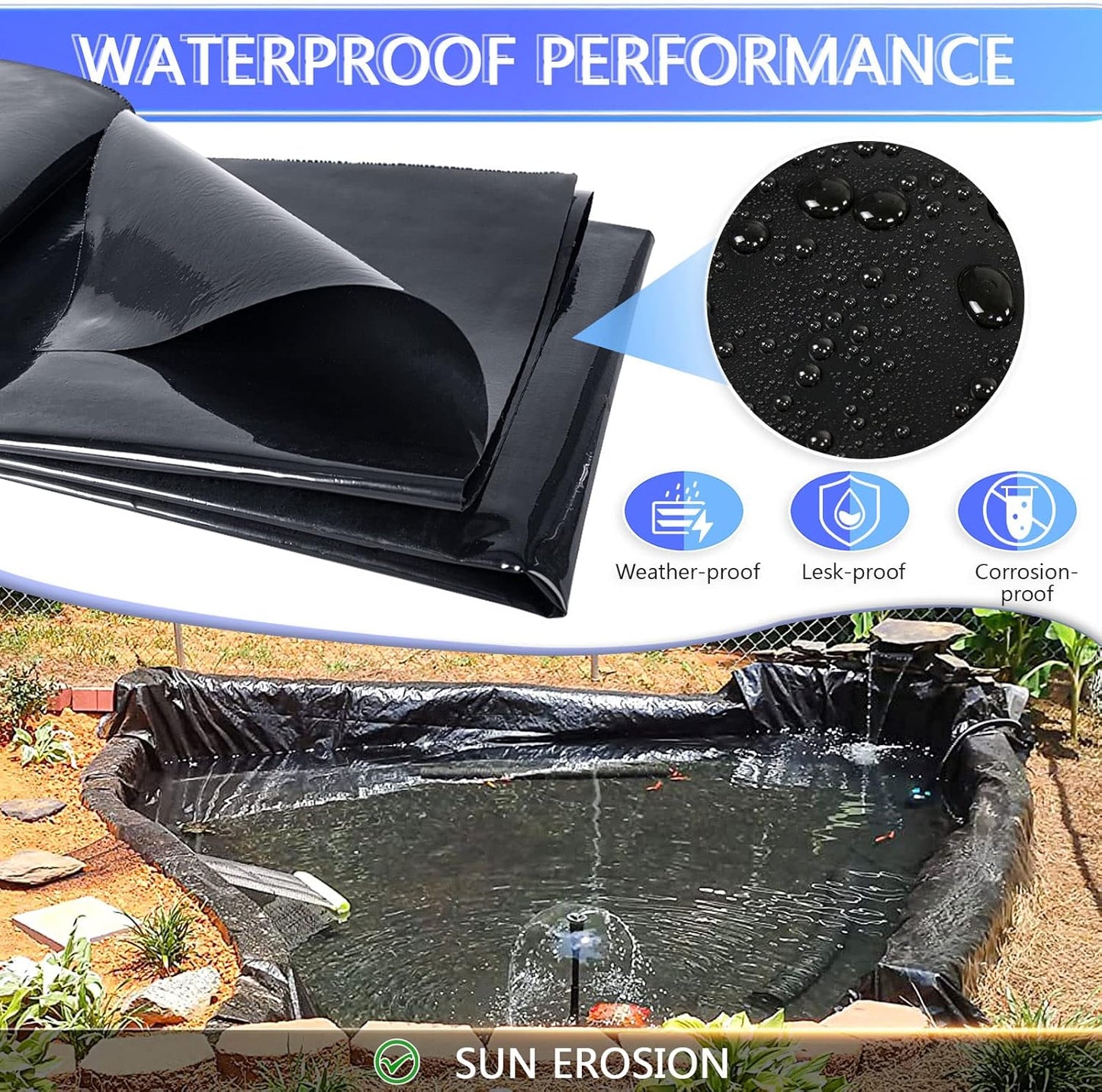 ToLanbbt Pond Liner 4 x 7 Ft HDPE Pond Liners, 20 Mil UV Resistant Preformed Pond Liner Easy Cutting, Pond Liner for Natural Looking Ponds, Waterfall, Koi Pondsand Water Garden (Black)