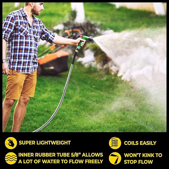 Bionic Steel PRO 75ft Garden Hose with Nozzle, 304 Stainless Steel Metal 75ft Water Hose Flexible Hose, Kink Free, Lightweight & Heavy Duty, Crush Resistant Fitting, Easy Coil, 500 PSI 2025 Model
