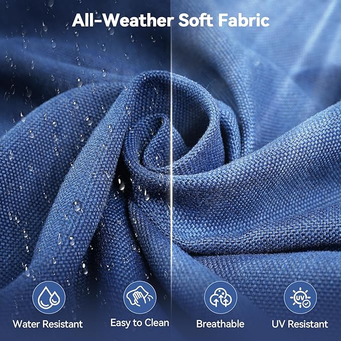 Luxury 6" Outdoor Cushions for Patio Furniture, 24x24x6 Thick Seat Cushion Set of 9, Fade Resistant Couch Chair Replacement Cushions High Density Deep Wicker Chair Cushion w/Removable Cover, Blue