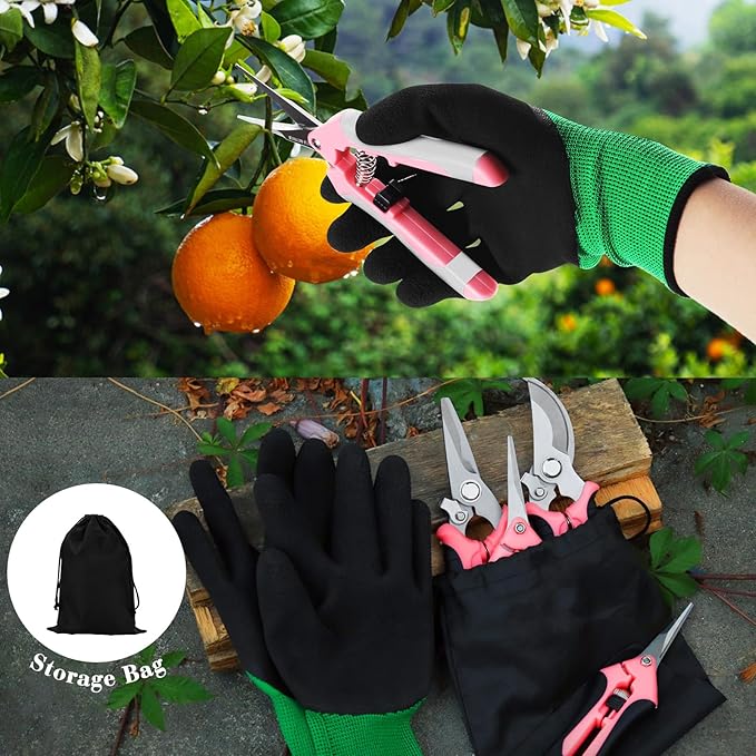 4 Packs Garden Pruning Shears Stainless Steel Blades Handheld Pruners Set with Gardening Gloves(Pink)