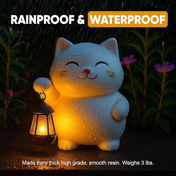 Solar Cat Garden Statue – Outdoor Garden Art, Lawn Ornaments & Patio Yard Decor, Cat Lover Gifts for Women Mom Grandma