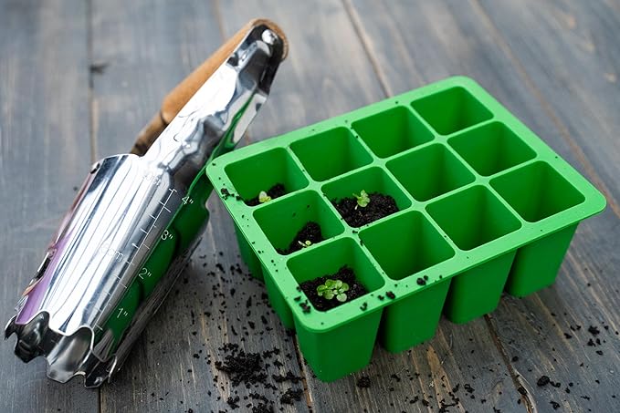 Cotswold Homeware Silicone Seed Starter Tray | 2 X 12 Cell Reusable Seed Starting Tray | for Vegetable, Flower & Herb Seeds | Indoor Grow Kit to Plant Seedlings | Stainless Steel Bulb Planter