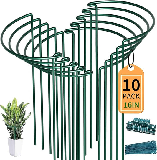 TCBWFY 10 Pack Plant Support Stakes for Peony,10" Widex16 High Heavy Duty Peony Cages and Support,Metal Peony Supports for Outdoor Indoor Plants,Plant Supports for Peony,Tomatoes,Hydrangea,Rose