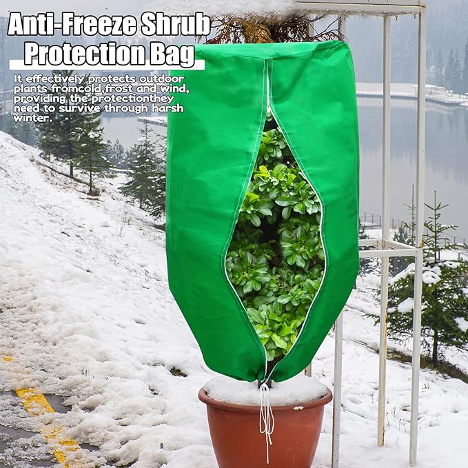 Plant Covers Freeze Protection 4 Packs 47" x32" Winter Rounded Top Frost Cloth Plant Covers Freeze Protection for Outdoor Plants with Zipper and Drawstring