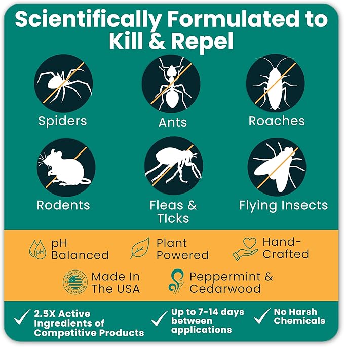 Home Guard - Peppermint Insect & Pest Control Spray - Natural Peppermint Oil Spray For Bugs - Plant-Based Indoor & Outdoor Spider Spray - Safe Around Kids & Pets - Ant Killer - Cockroach Killer - 16oz