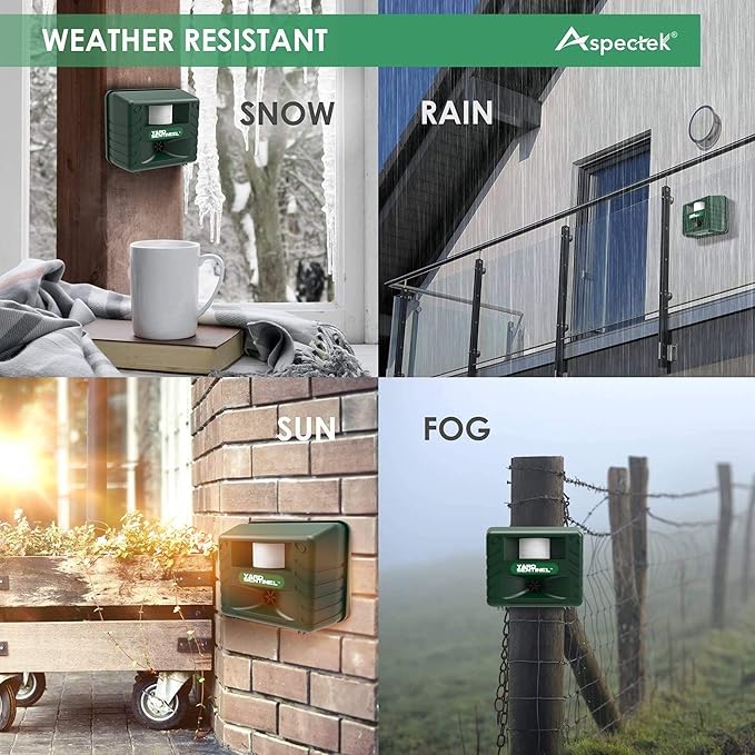 ASPECTEK Includes AC Adapter, Extension Cord Pest Repeller Yard Sentinel 2 Pack Outdoor Ultrasonic Animal Control, Green, Sound Frequency:15 kHz -18 kHz