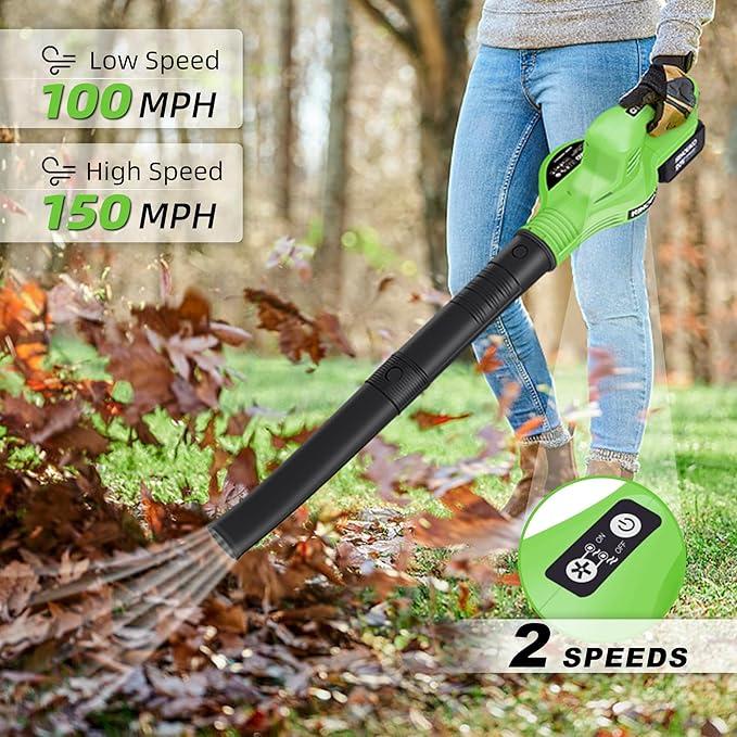 Leaf Blower Cordless, 20V Electric Cordless Leaf Blower with 4000mAh Battery and Charger, 2 Speed Modes, Lightweight Battery Powered Leaf Blowers for Lawn Care, Patio, Blowing Leaves and Snow