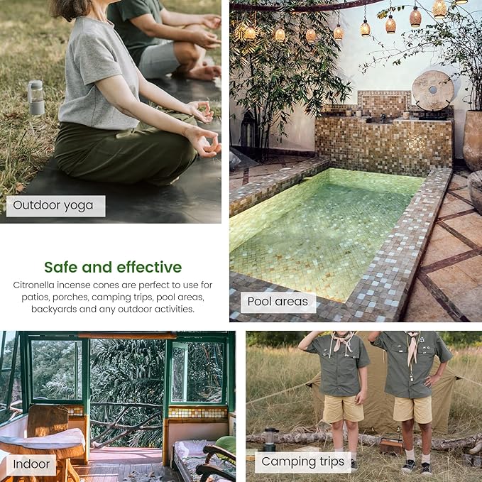 Citronella Incense Cones with 2 Ceramic Dishes | Made with Plant-Based Ingredients | Citronella Oil | Lemongrass Oil | Rosemary Oil | Suitable for Indoor and Outdoor Use (65 Cones)