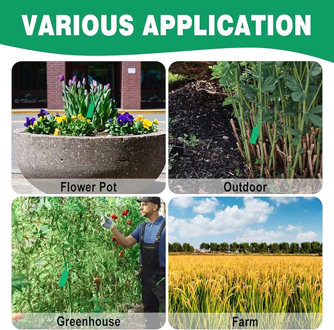 Plant Labels Yuanling 100Pcs Plastic Waterproof Plant Tree Tags Nursery Garden Markers for Indoor Outdoor Gardening Plants Vegetables Flowers Potted (Green Color with 1 Marker Pen)