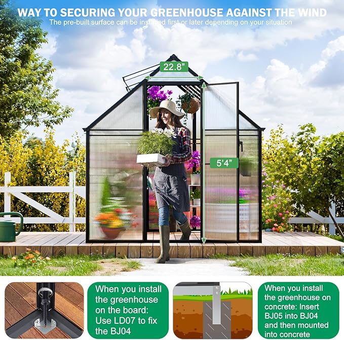 Greenhouse, 10.3x6.2 FT Upgraded Hybrid Polycarbonate Greenhouses for Outdoors w/2 Vent Windows & Swing Door Walk-in Greenhouses Aluminum Green House for Garden Backyard, Easy to Install