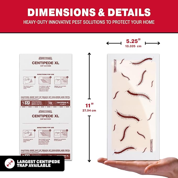 Catchmaster Centipede XL Giant Glue Boards 6-PK, Adhesive Bug Catcher, Cricket, Roach, Scorpion & Spider Traps for Home, Centipede Killer, Insect Glue Traps for House & Garage, Pest Control for Home