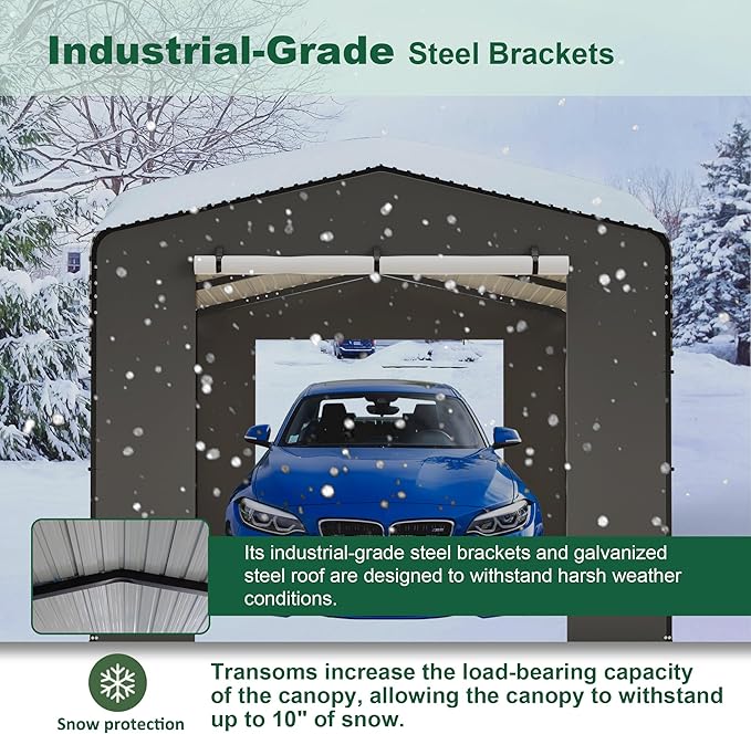 Metal Carport 15.1 x 10.3 x 8.4 FT with Galvanized Steel Frame & Waterproof UV-Resistant Tarpaulin – Sturdy Outdoor Shelter for Cars, Trucks, Boats, or Equipment, All-Weather Protection