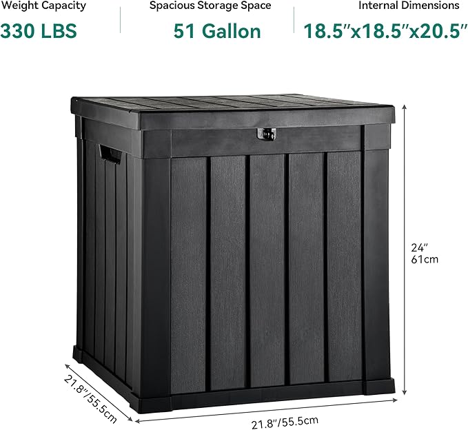 YITAHOME 51 Gallon Outdoor Storage Deck Box, Waterproof Resin Package Delivery and Storage Box with Lockable Lid for Patio Furniture Cushions, Pool Accessories, Garden Tools, Black