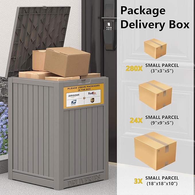 Package Delivery Box for Outside, with Delivery Sign 48 Gallon Storage with Lockable Secure, Large Resin Outdoor Package Drop Container