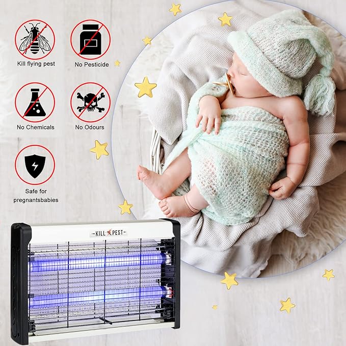 2 Pcs Electric Bug Zapper Indoor Insect Killer with Replacements Bulbs 20W Blue Light Powerful 2800V Attract Fly and Mosquito Traps with Circuit No Load Protection Outdoor Plug in Pest Control