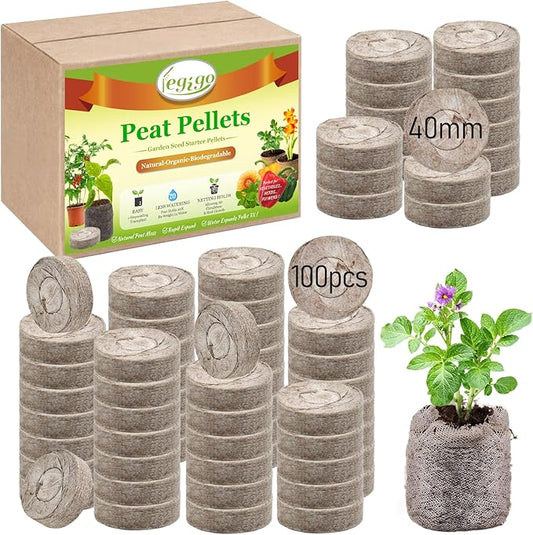 Legigo 100 Pcs 40mm Seed Starter Peat Pellets Pods for Seedlings- Compressed Seed Starting Pellets Seed Starter Pods Plugs Soil Peat Pods for Starting Seeds, Garden Planting Herb Flower Vegetables