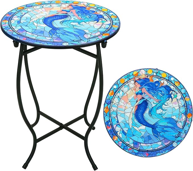 Patio Side Table, 14 Inch Weather Resistant Metal Side Table, Side Table for Patio Yard Porch Balcony Garden Bedside Plant Stand Indoor Outdoor, Small Round Outdoor End Table