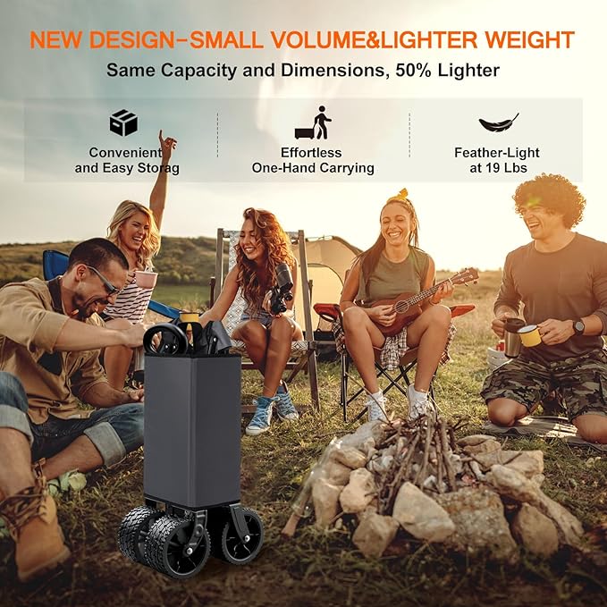 Collapsible Foldable Wagon Cart, Heavy Duty Folding Beach Wagon with 330lbs Weight Capacity, All-Terrain Wheels Utility Cart for Camping, Sports, Beach and Shopping, Grey