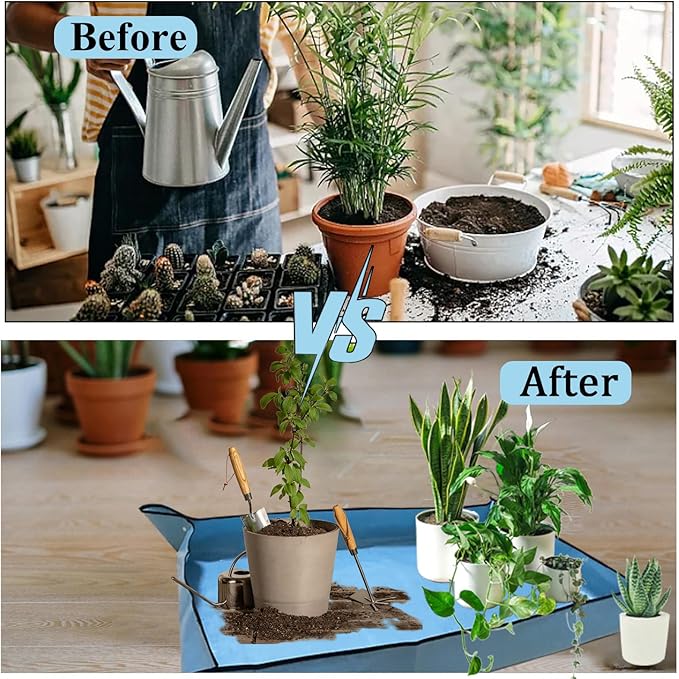 59" x 39" Extra Large Plant Repotting Mat, Foldable Gardening Mat for Indoor, Transplanting Houseplants, Pot Out, Mix Soil and Mess Control, Gardening Gifts for Women Men Plant Lover(Blue)