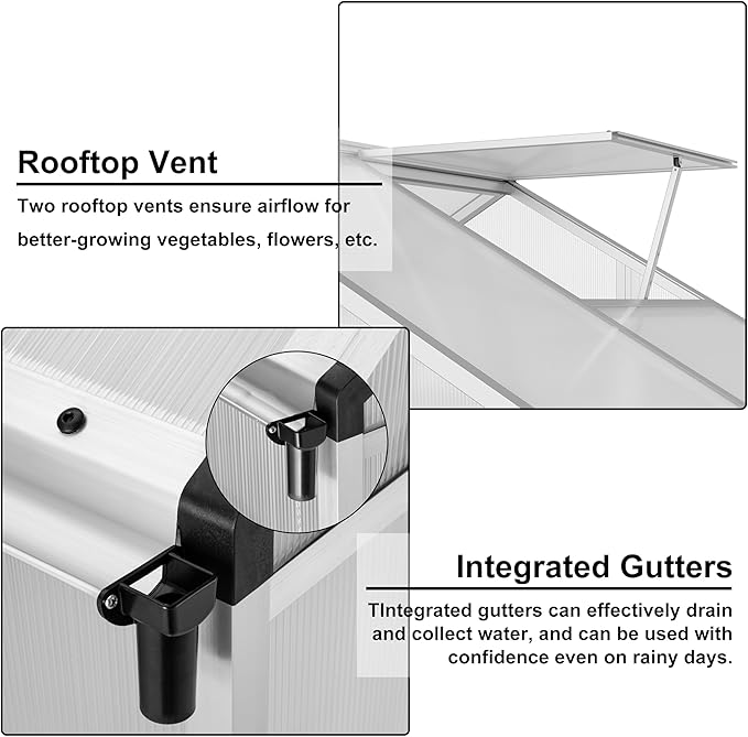 10x6.25FT Greenhouse,Easy Assembly Aluminum Polycarbonate Walk-in Greenhouse with Roof Vent,Large Outdoor Garden Green House,Patio,Backyard,White