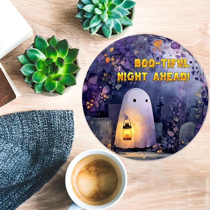PEACHGARDEN Vintage Bootiful Night Ahead Ghost Metal Tin Sign Halloween Decor Gothic Wall Art Retro Plaque Spooky Home Kitchen Decor 12x12inch
