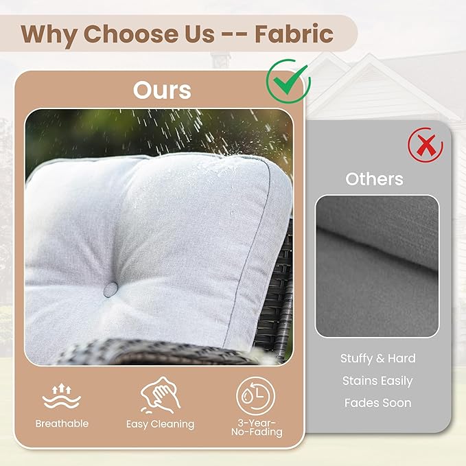 HOOOWOOO Outdoor Patio Furniture Set,7 Pieces Wicker Conversation Set,All Weather Couch Set with Fire Pit Table Swivel Chairs Ottoman 7 Seaters for Out Door Yard(Light Gray)