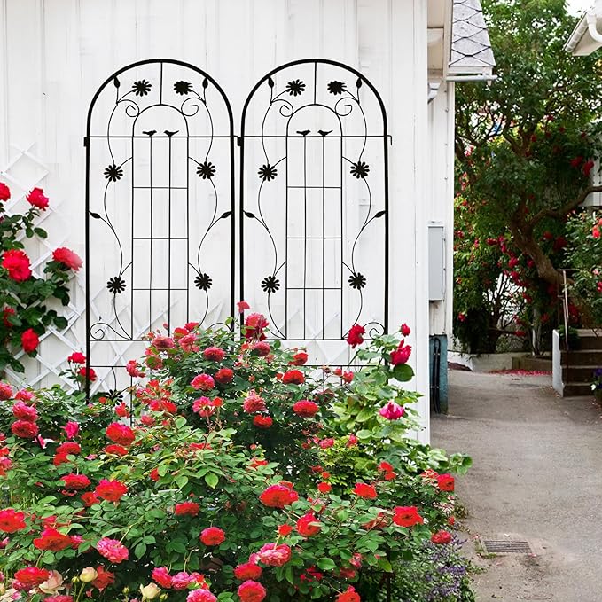 2 Pack Metal Garden Trellis for Climbing Plant Rose Stand, Black Outdoor 86.7" Tall Flower Support Iron Garden Fence (Black 86.7" H