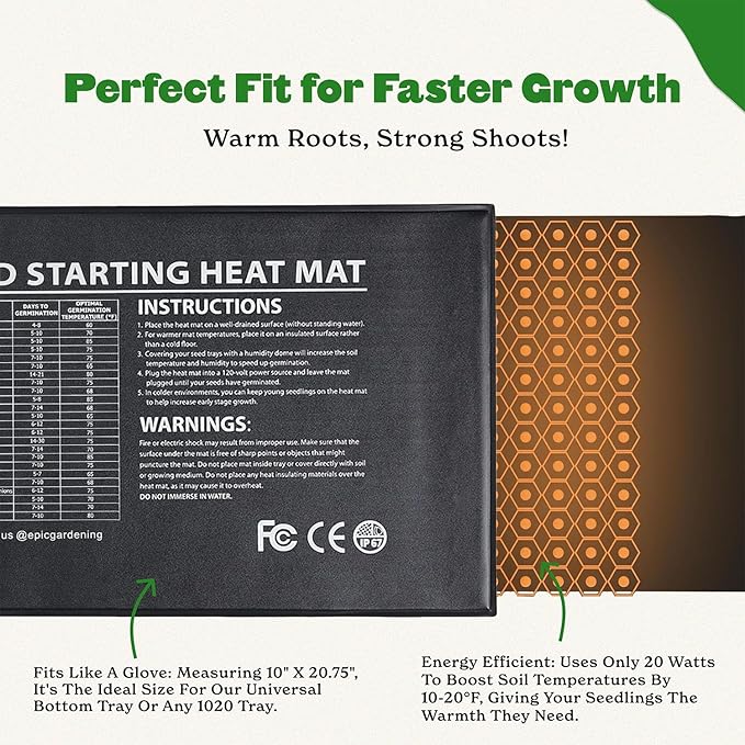 Epic Gardening Seedling Heat Mat for Plants – High-Performance 20W Heavy-Duty PVC Heating Mat for Seed Germination, Plant Growth, & Fermentation | Durable & Reliable Warmth for Indoor Gardening