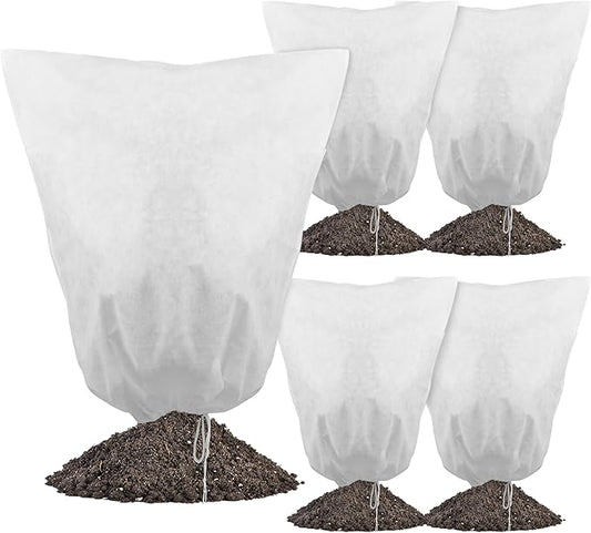 Gardzen 5-Pack Plant Cover Drawstring Tree Cover, Winter Freeze Plant Protection, Tree Jacket Frost Blanket for Outdoor Plants, 31" x 40"