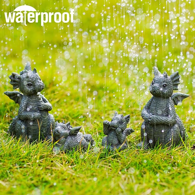 Nacome Dragon Statues for Fairy Garden Accessories: Outdoor Set of 4 Table Sculptures for Clearance Outside Lawn Ornaments Porch Patio Balcony Yard – Gifts for Mom Grandma
