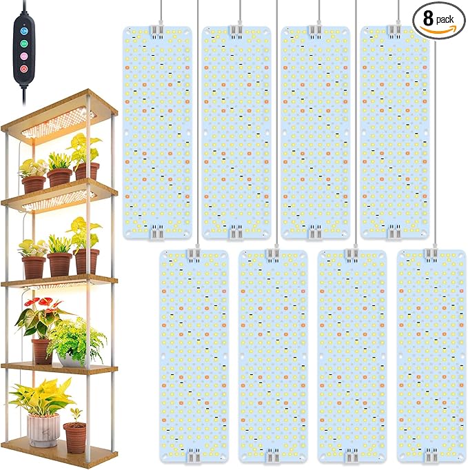FECiDA 8Pack Grow Lights for Seed Starting, 2025 80W Flat Grow Light Panels for Shelves, Under Cabinet/Counter, Greenhouse, Indoor Plants, 4,8,12 Hr Timer, Free Linking
