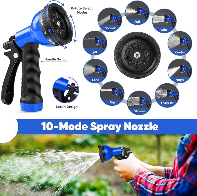 Garden Hose 25ft, Stainless Steel Metal Water Hose with 10 Function Nozzle, Lightweight Hose, No Kink, Leak-proof, Puncture Resistant for Yard, Outdoor, RV