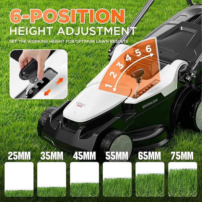 Litheli 16.5" Electric Lawn Mower Cordless, Brushless Lawnmower with 6-Height Adjust and 2 x 4.0Ah Batteries, for Garden and Yards