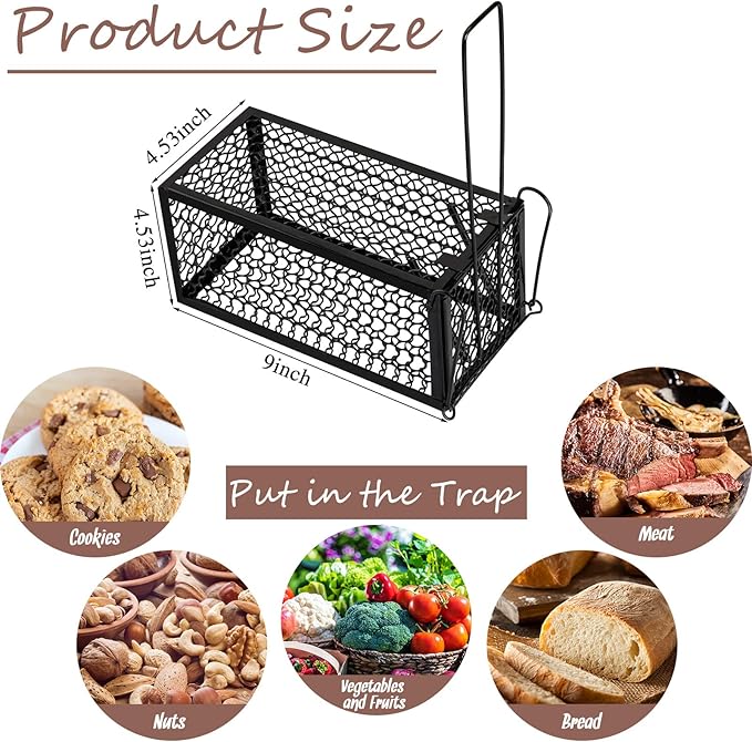 Qualirey 4 Pcs Humane Rat Trap Chipmunk Rodent Mouse Squirrel Trap Small Live Animal Mouse Voles Hamsters Live Cage Rat Cage for Mice Easy to Catch and Release (Black)