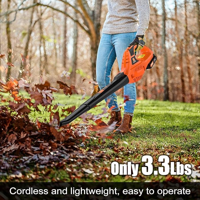 Cordless Leaf Blower,21V Handheld Electric Leaf Blower with 2 x 2.0Ah Battery & Charger, Lightweight Battery Powered Leaf Blower for Lawn Care, Patio, Yard, Sidewalk,Snow Blowing