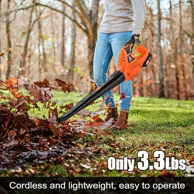 21V Leaf Blower Cordless | Handheld Electric Lightweight Blower with 2.0Ah Rechargeable Battery & Fast Charger | Adjustable Speeds, Portable Design for Lawn, Patio, Yard, Sidewalk Cleaning