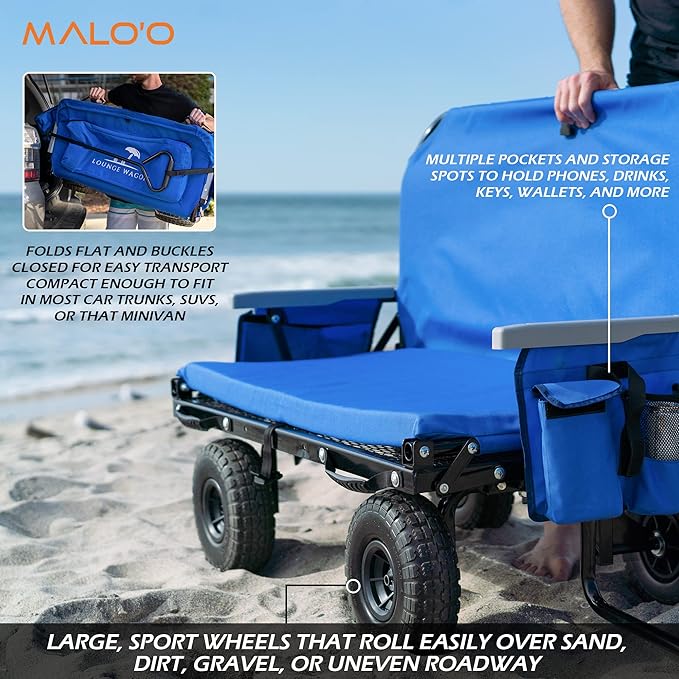 The Lounge Wagon – The Only Wagon That Converts into a 2-Person Chair - 3-in1 cart - Included Cargo net- Ultimate Beach Wagons– Beach Chairs for Adults – Sports Wagon(Umbrella Sold Separately)…