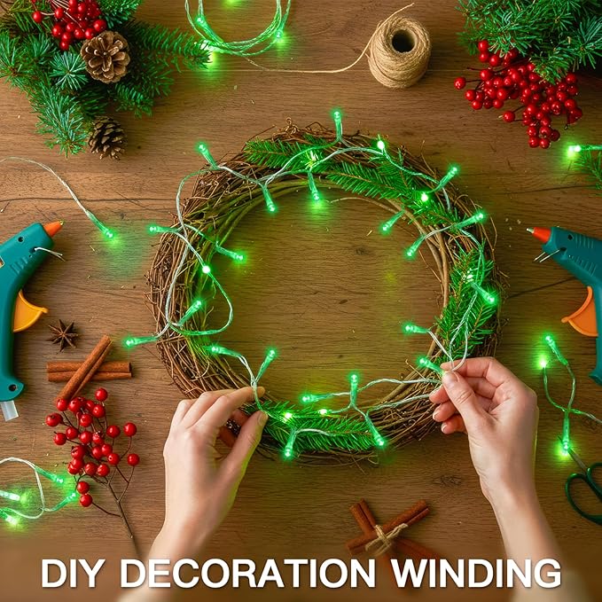 suddus Connectable Green Lights Outdoor with Remote, 33ft 100 LED Chirstmas String Lights Plug in Waterproof, Dimmable Clear Wire Fairy Lights for Xmas Tree,Halloween,Garden,Porch,Party Decorations