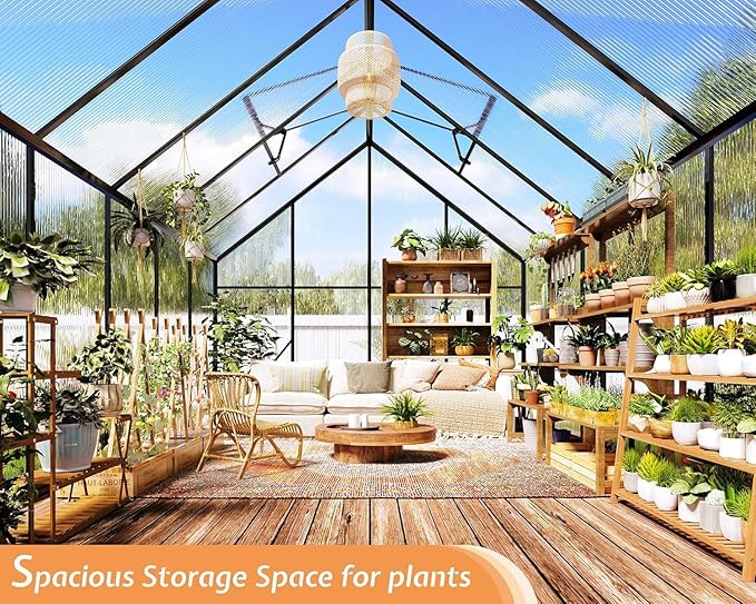 Jocisland 8x10x7 FT Polycarbonate Greenhouses for Outdoors, 2 Top-Opening Windows, 2 Swing Doors, Aluminum Walk-in Heavy Duty for Outdoor Use, Backyard Garden, Black