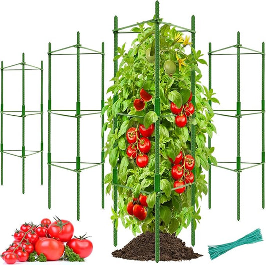 Halatool 4 Pack Tomato Cages for Garden,Up to 48in(4FT) Adjustable Tomato Cage,Garden Stakes Tomato Trellis for Pots,Tomato Plant Support for Raised Garden Bed &Climbing Vegetables Flowers(Green)