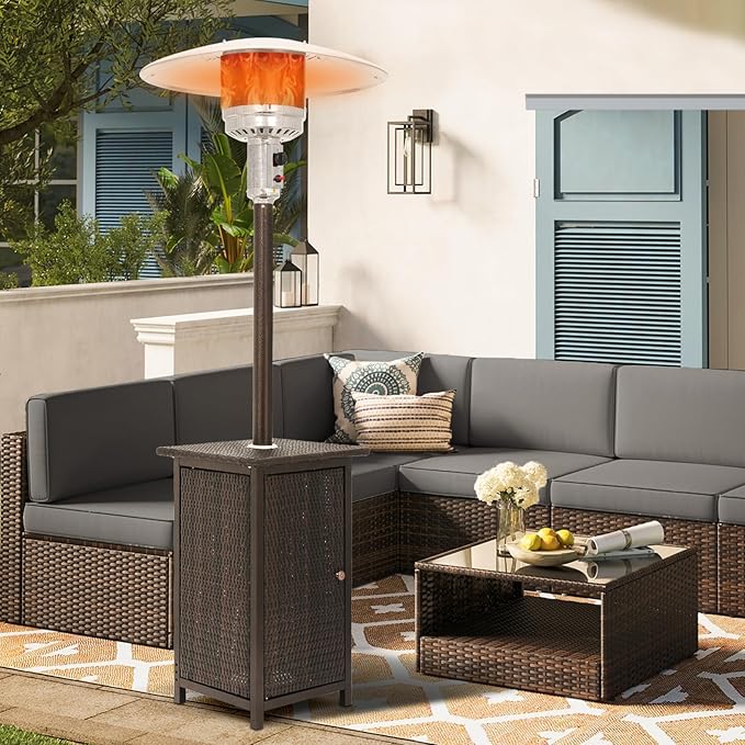 MoNiBloom 48000 BTU Propane Patio Heater with Stainless Steel Burner Outdoor Patio Heater for Commercial Use, Residential, Garden, Backyard, Porch, Deck, Balcony (Brown)