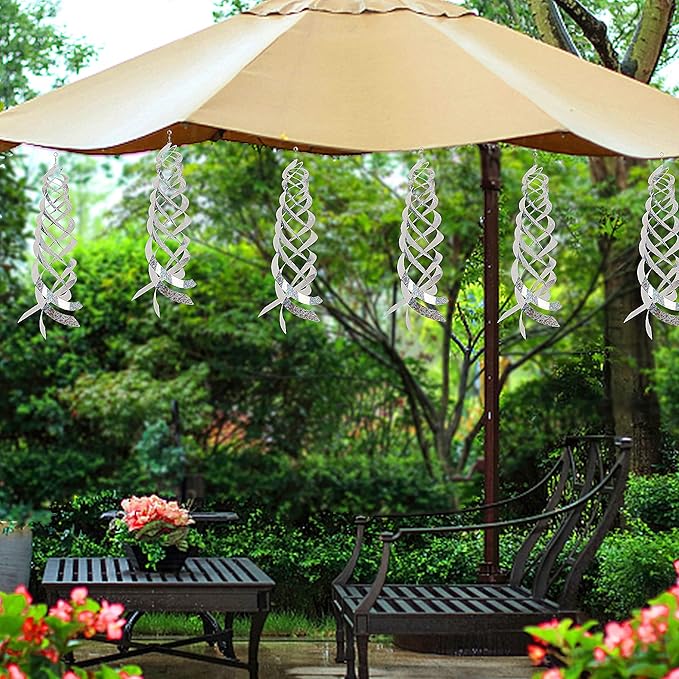 Hausse Bird Repellent Spiral Reflectors Silver Mylar Spinner, Hanging Reflective Bird Deterrent Device, Garden Decorative Scare Birds Away, Like Woodpeckers, Pigeons and Geese, 6 Pack
