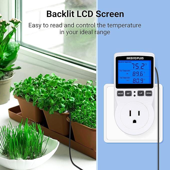 INKBIRDPLUS 1800W Heat Mat Thermostat Temperature Controller 120v 15A F and C Heating Cooling Control