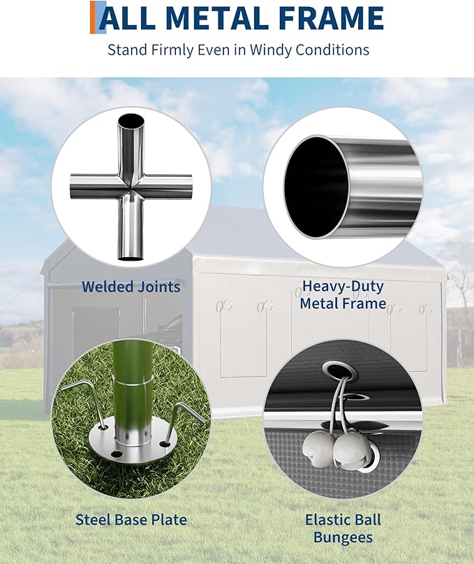 10 X 20FT Heavy Duty Carport, Portable Garage with Roll-Up Windows,Removable Sidewalls & Doors, Outdoor Tent Garage for Car,Truck,Boat