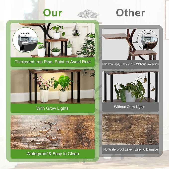 Plant Stand Indoor With Grow Lights, Plant Stand Indoor Tall, Metal Plant Stands Indoor Clearance, Tree Shaped Plant Rack Indoor (BlackTree)