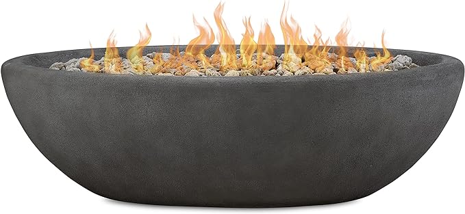 Real Flame Riverside 58" Oval Propane Fire Pit Bowl, Push-Button Ignition, Includes 28" Stainless Steel Burner, Lightweight 50,000 BTUs of Heat - Adjustable Flame Height