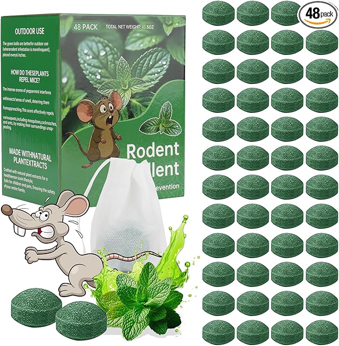 Mouse Rodent Repellent, 48 Pack Peppermint Lemon Oil Mice Repellent for Squirrel Rats Spider Pests, Natural Deterrent for Kitchen, Warehouse, Car, Cat, Indoor, Outdoor Safe for Pets & Family